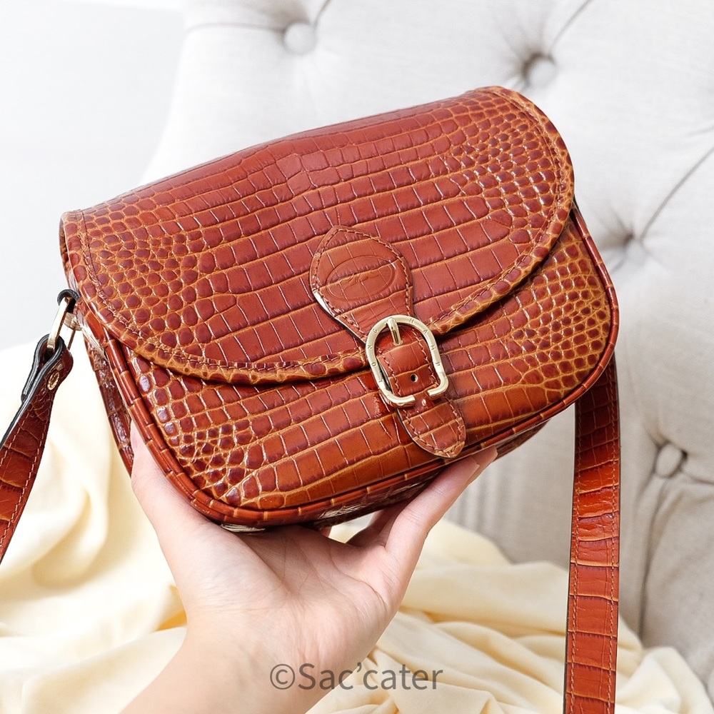Used | longchamp paris 1980 Small crossbody bag caramel croco embossed